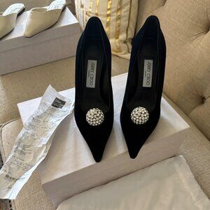 jimmy choo orb pump 95 size 37 black velvet with crystal orb